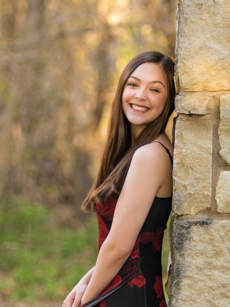 Hailey senior portrait, Limestone Quarry Park, Frisco