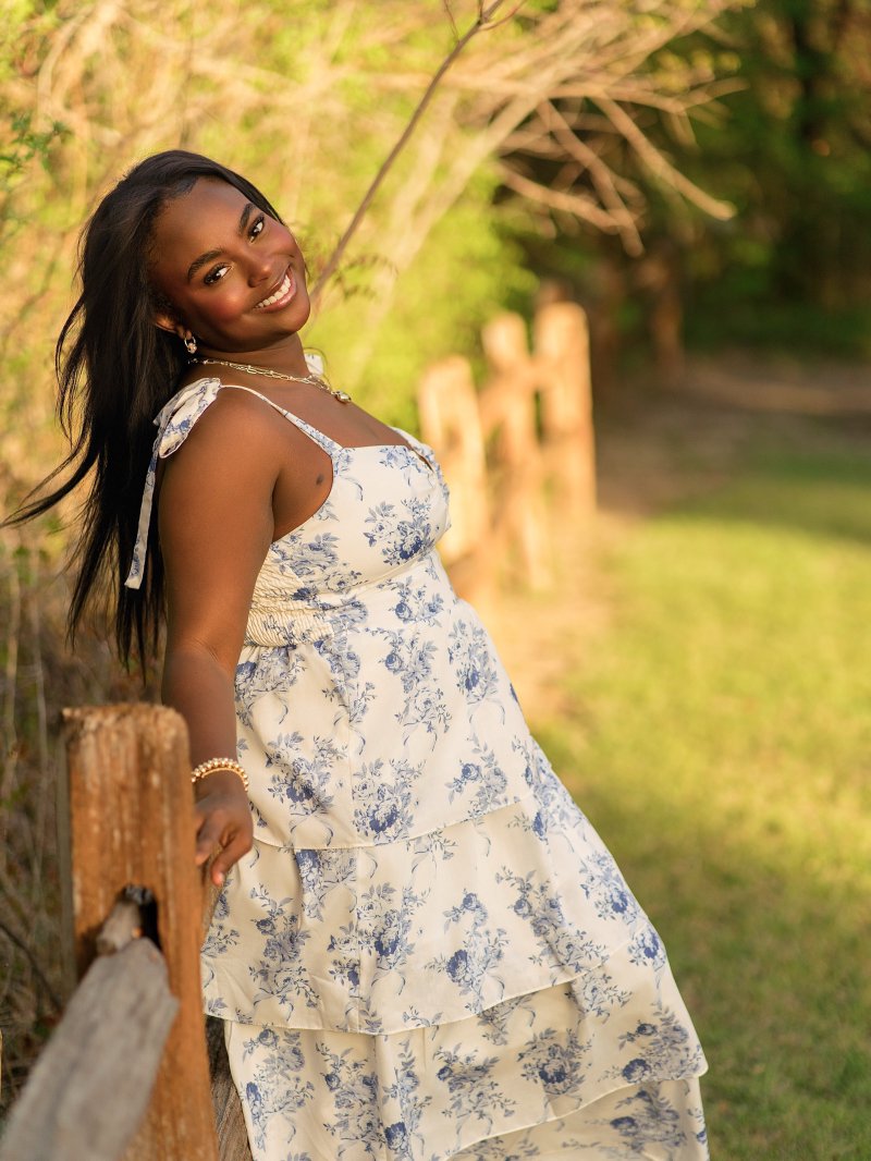 Senior portrait of Zoe at Limestone Quarry Park in Frisco