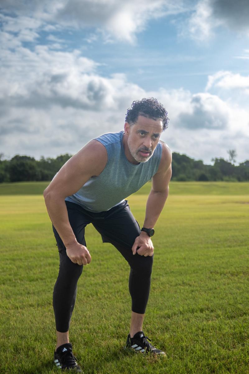 Athlete portrait session with dramatic sky at Frisco Commons Park