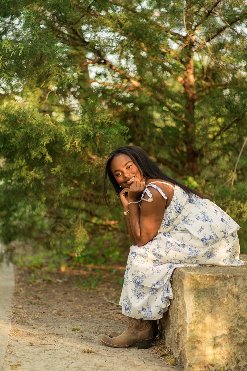 Senior portrait of Zoe at Limestone Quarry Park in Frisco