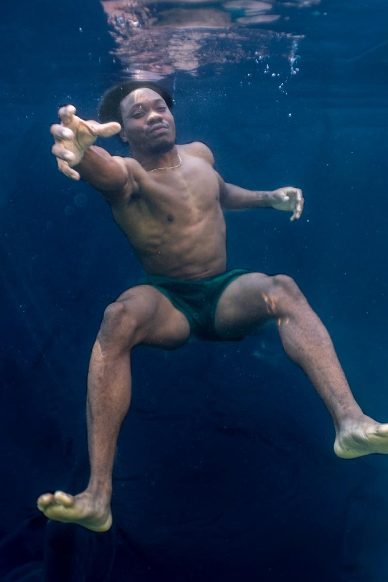 Underwater portrait showing how fabric moves in water